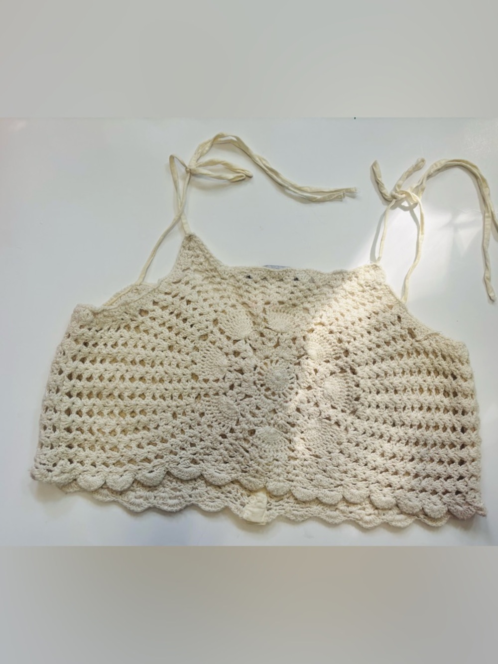 Zara Crochet Tie-Shoulder Crop Top in Cream - Picture 4 of 4
